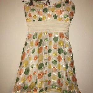 Green Yellow Polka Dot Strapless Mesh Party Dress